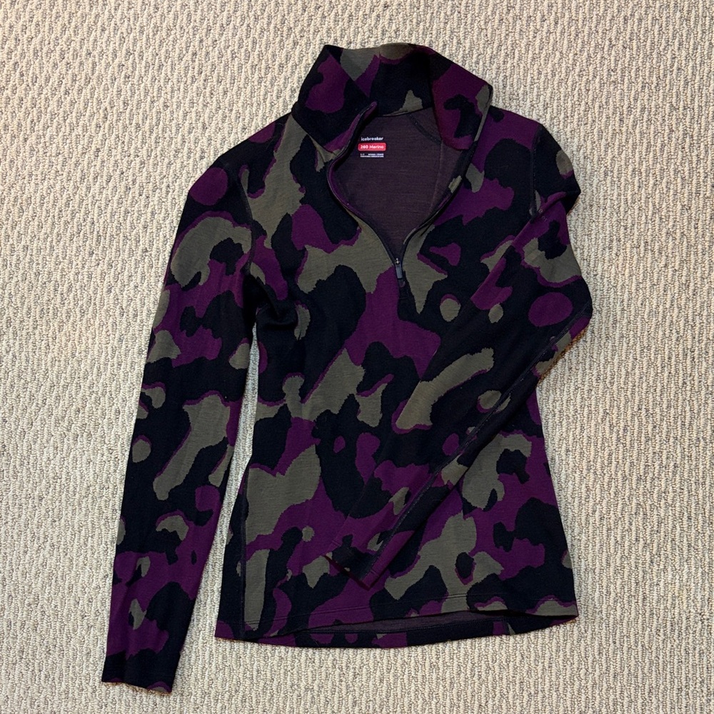 Icebreaker Purple and Black Camouflage Long Sleeve Top